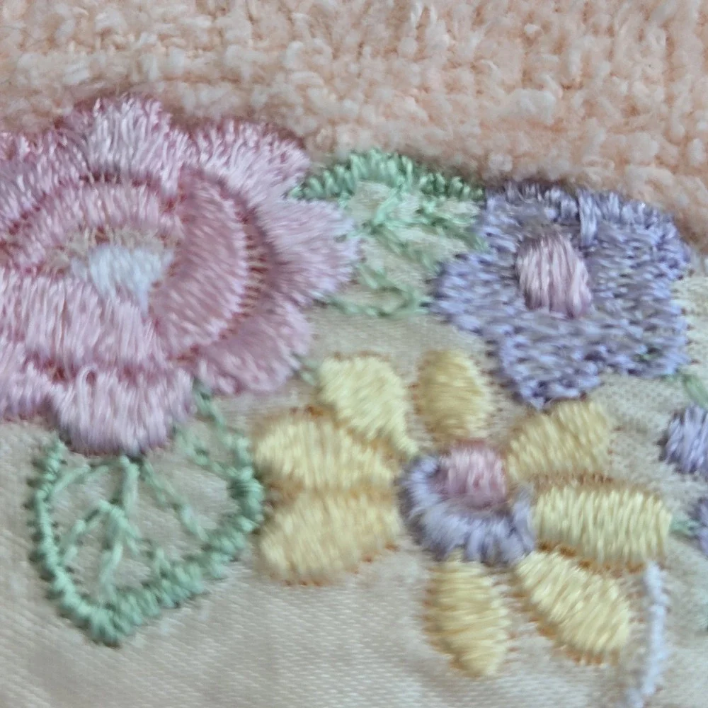 Vintage After Bath Luxury Peach 3 Pc Towel Set Floral Heart Embroidered Cotton